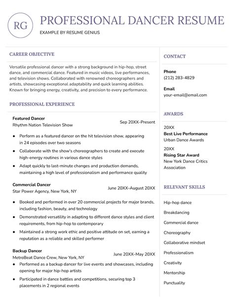 dance resume templates|Dancer Resume: Template & Examples for 2024 .